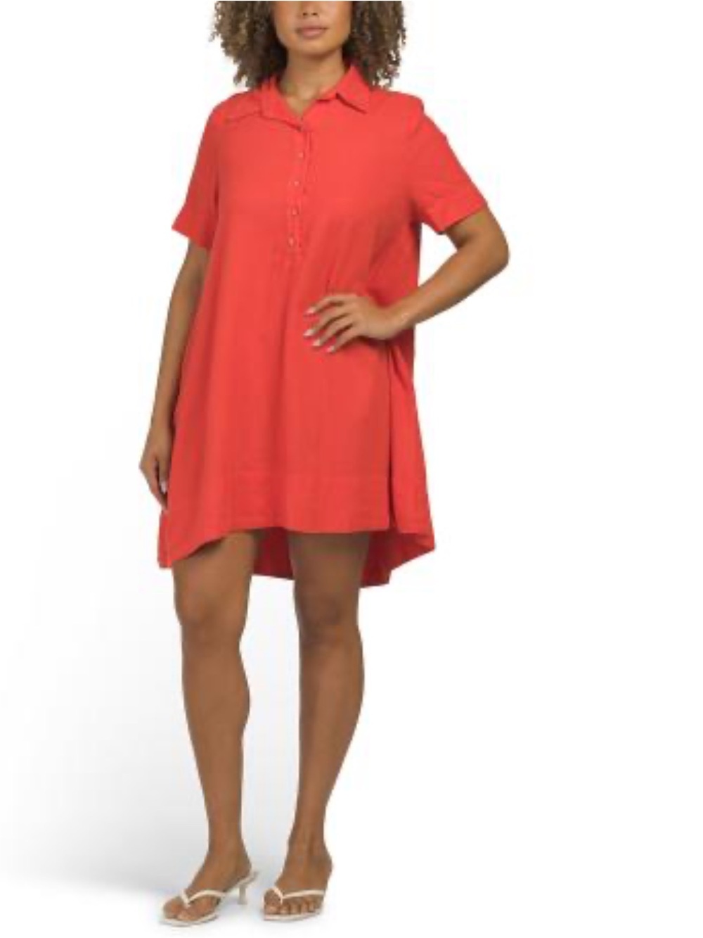 NWT 4 Our Dreamers Linen Blend Short Sleeve A-Lind Mini Shirt Dress - Red S